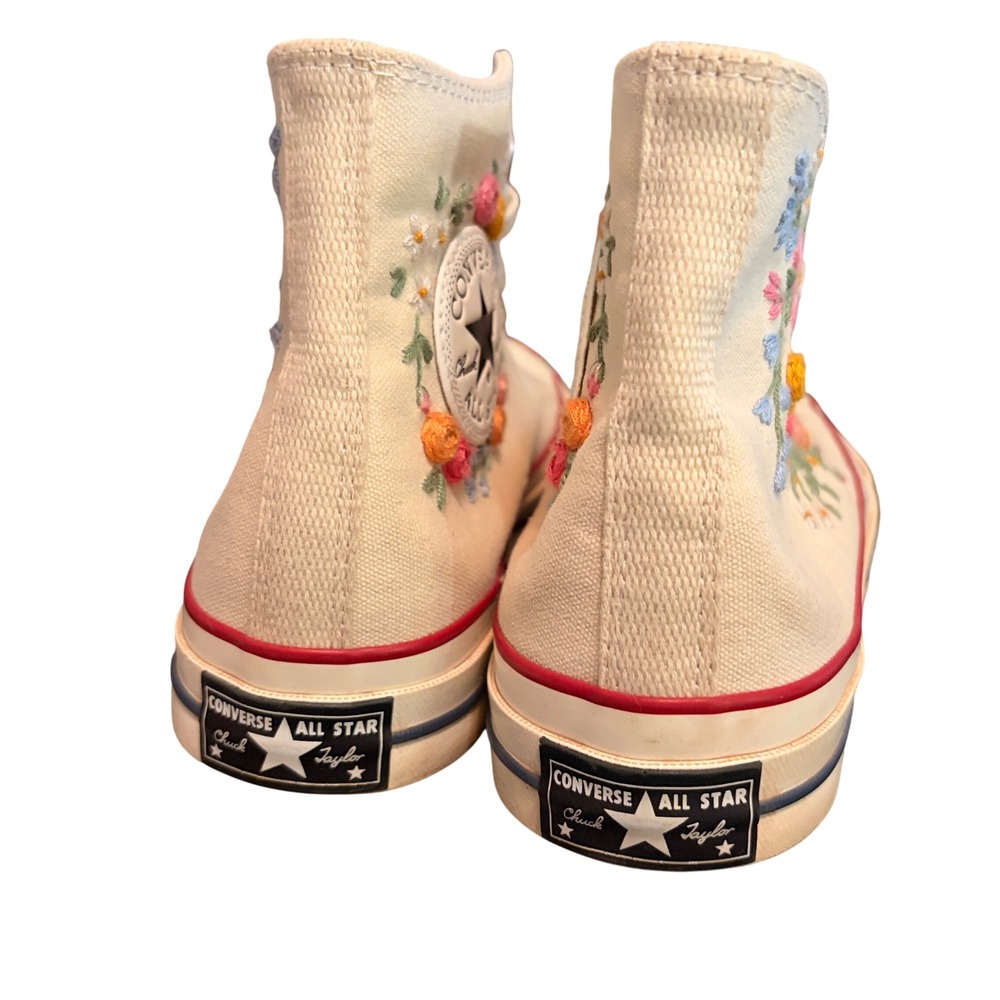 Converse High Top Sneakers Cream Canvas with Multicolor Floral Embroidery - Picture 3 of 8